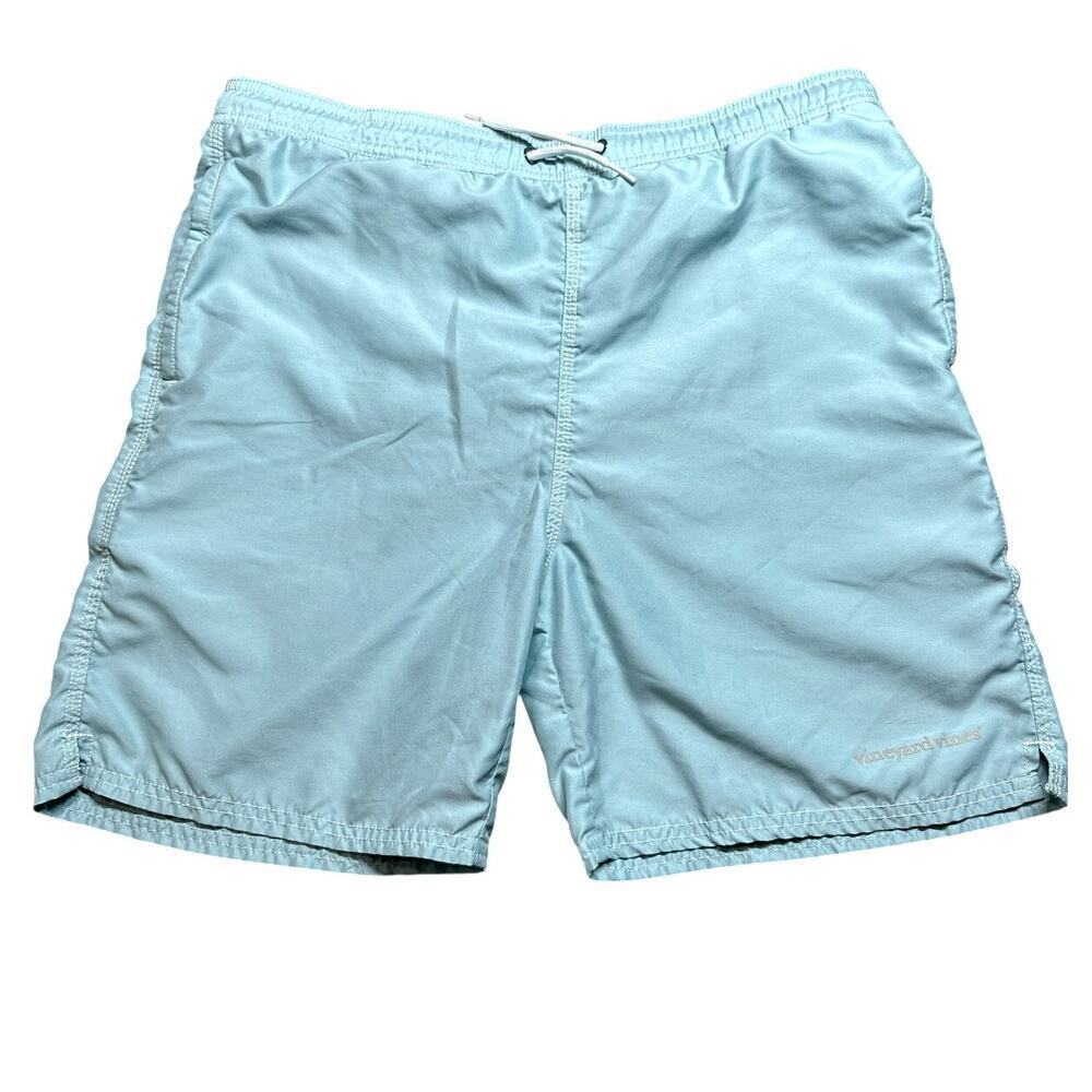 Vineyard Vines Mens Swim Trunks Light Blue with Orange Logo Size Small